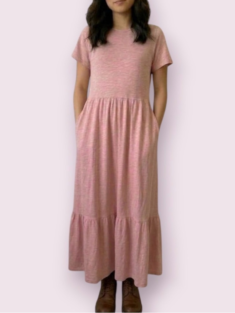 Old Navy Short-Sleeve Slub-Knit Tiered Maxi Swing Dress Size Medium